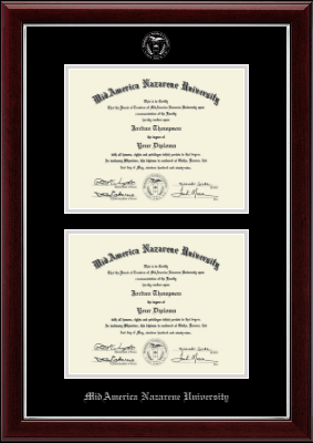 MidAmerica Nazarene University diploma frame - Silver Embossed Double Diploma Frame in Gallery Silver