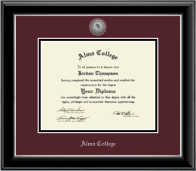 Alma College diploma frame - Silver Engraved Medallion Diploma Frame in Onyx Silver