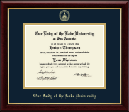 Our Lady of the Lake University Gold Embossed Diploma Frame in Gallery