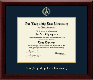 Our Lady of the Lake University diploma frame - Gold Embossed Diploma Frame in Gallery