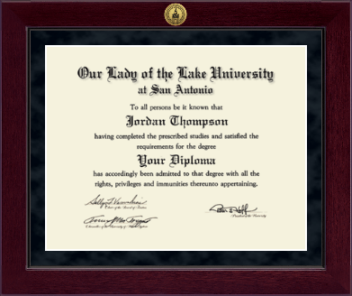 Our Lady of the Lake University diploma frame - Millennium Gold Engraved Diploma Frame in Cordova