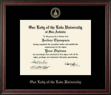 Our Lady of the Lake University diploma frame - Gold Embossed Diploma Frame in Studio