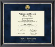 Thomas Jefferson School of Law Gold Engraved Medallion Diploma Frame in Noir