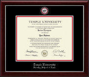 Temple University Law School Masterpiece Law Medallion Diploma Frame in Gallery Silver