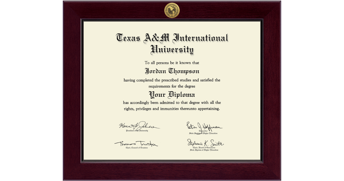 Century Gold Engraved Diploma Frame in Cordova Texas A&M International
