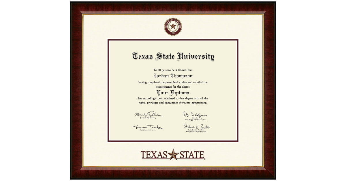 Dimensions Diploma Frame in Murano Texas State University Item 273607 from University