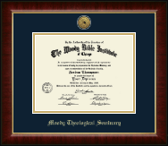 Moody Bible Institute Gold Engraved Medallion Diploma Frame in Murano