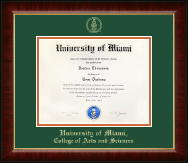 University of Miami Gold Embossed Diploma Frame in Murano
