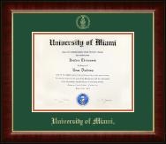 University of Miami Gold Embossed Diploma Frame in Murano