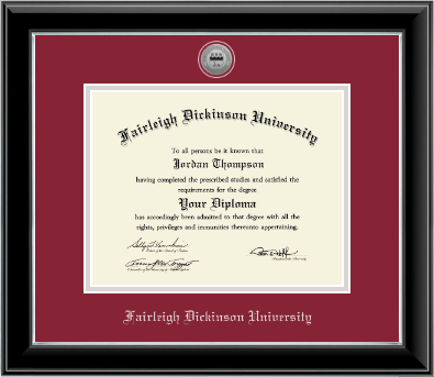 Fairleigh Dickinson University diploma frame - Silver Engraved Medallion Diploma Frame in Onyx Silver