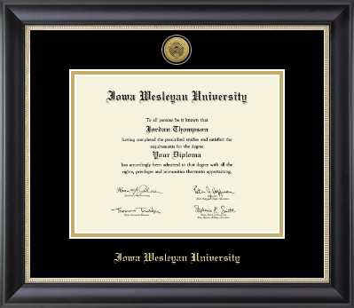 Iowa Wesleyan University diploma frame - Gold Engraved Medallion Diploma Frame in Noir