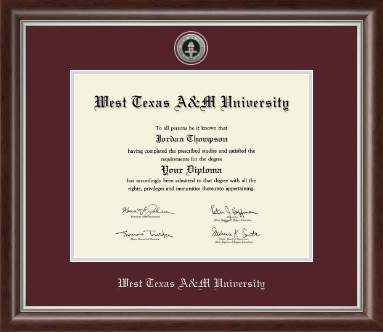 West Texas A&M University diploma frame - Silver Engraved Medallion Diploma Frame in Devonshire