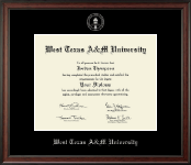 West Texas A&M University Silver Embossed Diploma Frame in Studio