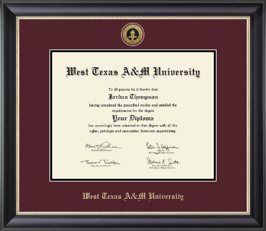 West Texas A&M University diploma frame - Gold Engraved Medallion Diploma Frame in Noir