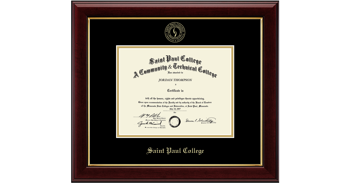 Gold Embossed Diploma Frame in Gallery Saint Paul College Item
