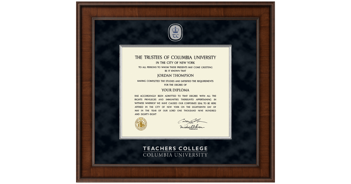 Columbia teachers college diploma frames church hill classics
