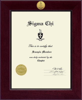 Sigma Chi Fraternity certificate frame - Century Gold Engraved Certificate Frame in Cordova