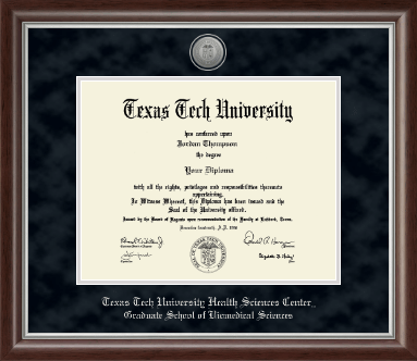 Texas Tech University Health Sciences Center diploma frame - Silver Engraved Medallion Diploma Frame in Devonshire