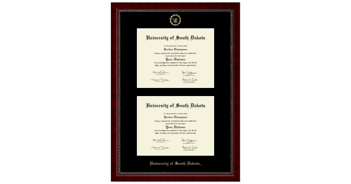 Double Diploma Frame in Sutton University of South Dakota Item 282532