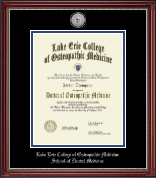 Lake Erie College of Osteopathic Medicine Silver Engraved Medallion Diploma Frame in Kensington Silver