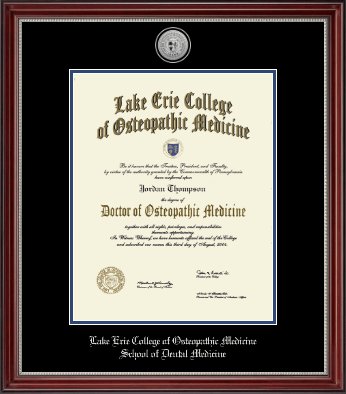 Lake Erie College of Osteopathic Medicine diploma frame - Silver Engraved Medallion Diploma Frame in Kensington Silver