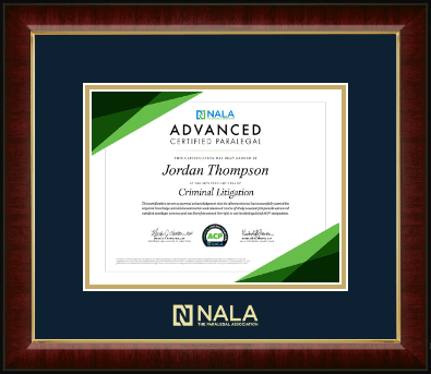 NALA The Paralegal Association certificate frame - Gold Embossed Certificate Frame in Murano