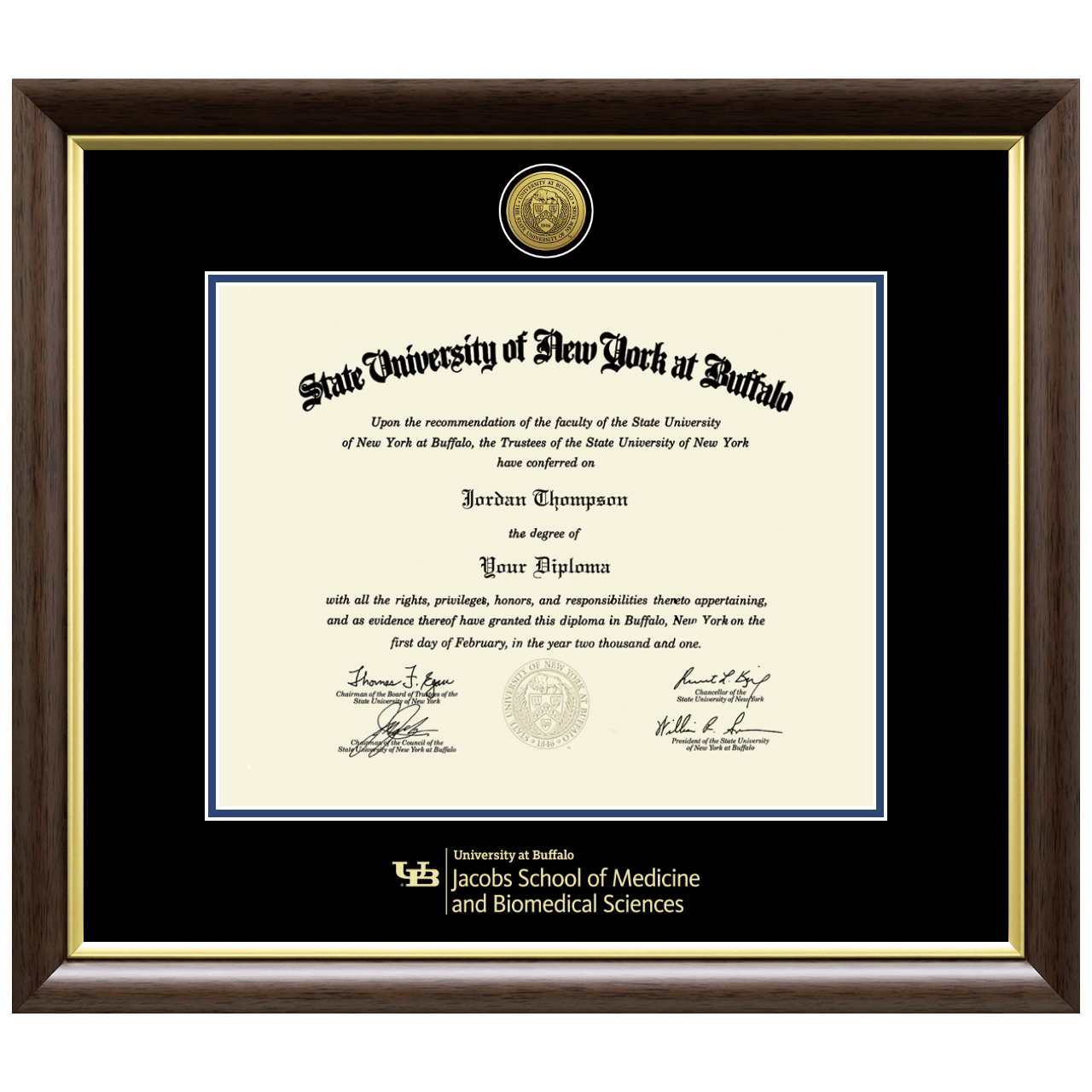 Gold Engraved Medallion Diploma Frame in Hampshire University at Buffalo Item 284469WBJ from