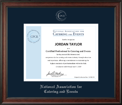 National Association for Catering and Events certificate frame - Silver Embossed Certificate Frame in Studio