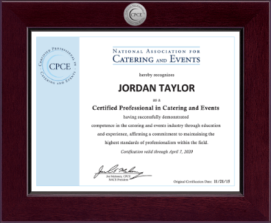 National Association for Catering and Events certificate frame - Century Silver Engraved Certificate Frame in Cordova