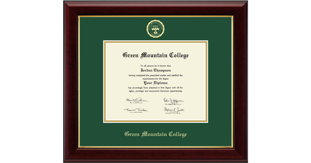 Gold Embossed Diploma Frame in Gallery Green Mountain College Item
