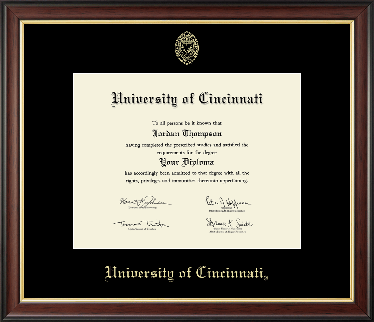 University of Cincinnati Gold Embossed Diploma Frame in Studio Gold