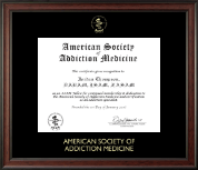 American Society of Addiction Medicine Gold Embossed Certificate Frame in Studio