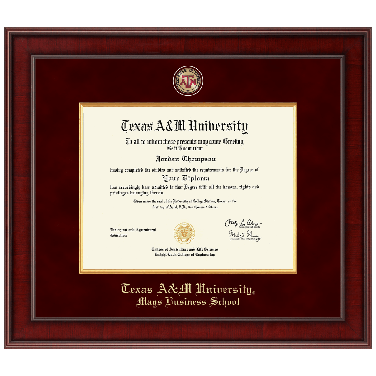 Presidential Masterpiece Diploma Frame in Jefferson Texas A&M