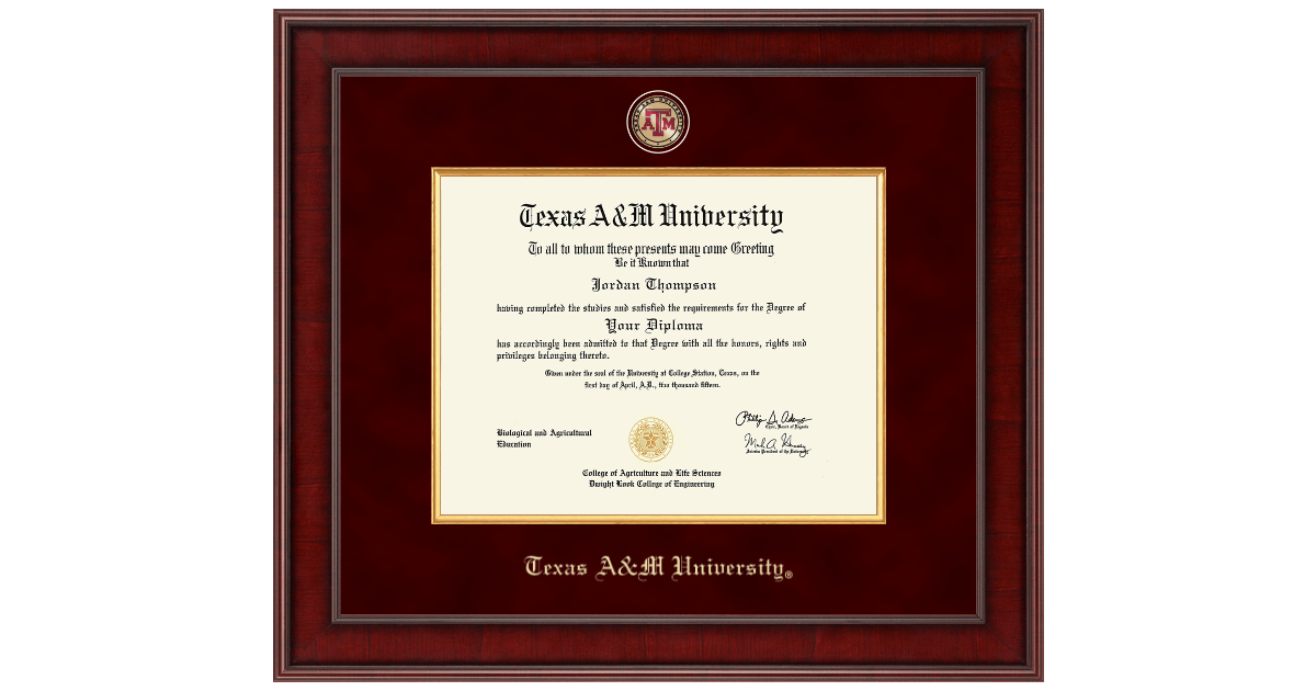 Texas A&M Diploma Frame Church Hill Classics