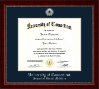 University of Connecticut School of Dental Medicine Silver Engraved Medallion Diploma Frame in Sutton