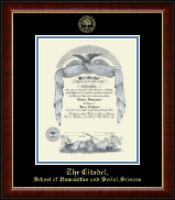 The Citadel The Military College of South Carolina Gold Embossed Diploma Frame in Murano