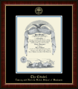 The Citadel The Military College of South Carolina Gold Embossed Diploma Frame in Murano