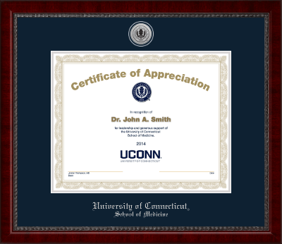 University of Connecticut School of Medicine certificate frame - Silver Engraved Medallion Certificate Frame in Sutton