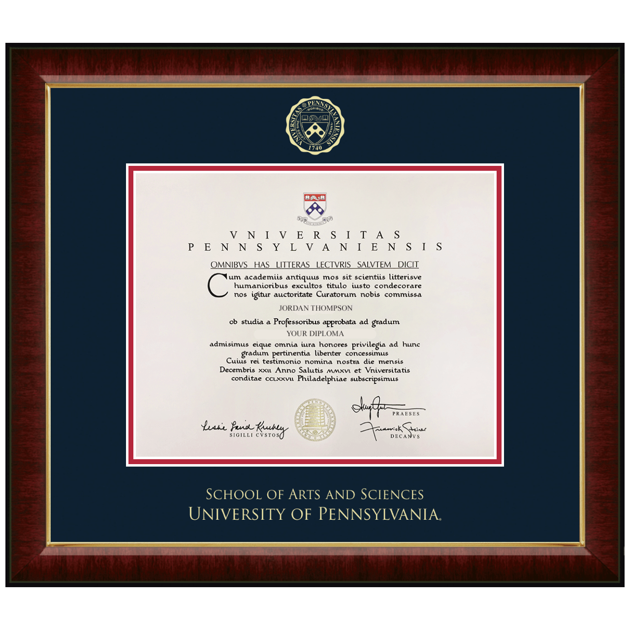 Gold Embossed Diploma Frame in Murano University of Pennsylvania Item