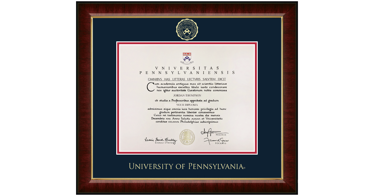 Gold Embossed Diploma Frame in Murano University of Pennsylvania Item
