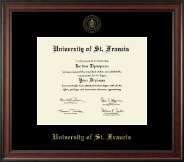 University of St. Francis in Illinois Gold Embossed Diploma Frame in Studio