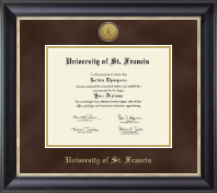 University of St. Francis in Illinois Gold Engraved Medallion Diploma Frame in Noir