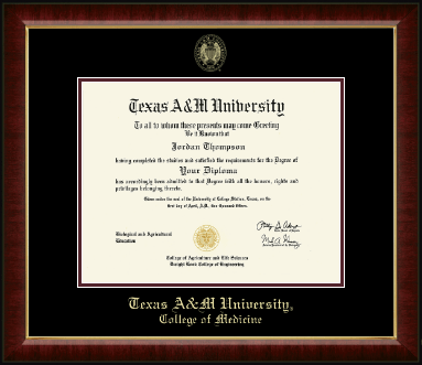 Texas A&M University diploma frame - Gold Embossed Diploma Frame in Murano