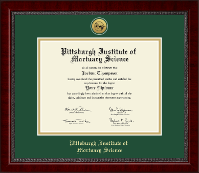 Pittsburgh Institute of Mortuary Science diploma frame - Gold Engraved Medallion Diploma Frame in Sutton