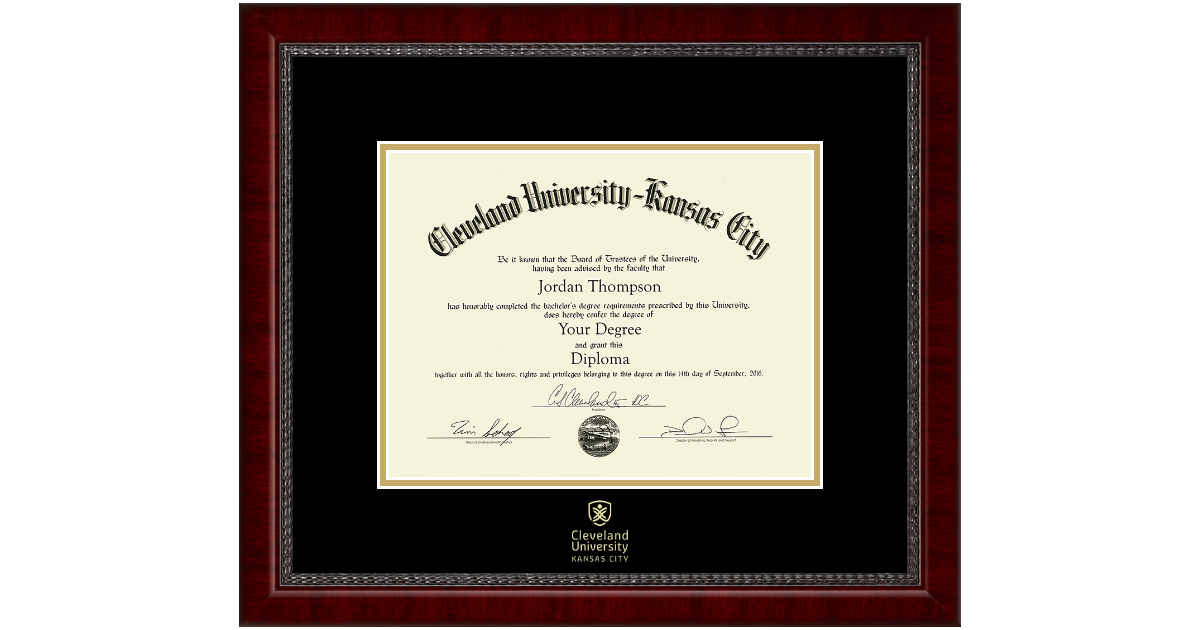 Gold Embossed Diploma Frame in Sutton Cleveland UniversityKansas City