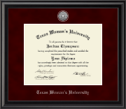 Texas Woman's University diploma frame - Silver Engraved Medallion Diploma Frame in Midnight