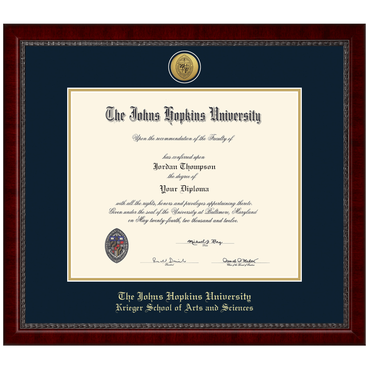 Gold Engraved Medallion Diploma Frame in Sutton Johns Hopkins