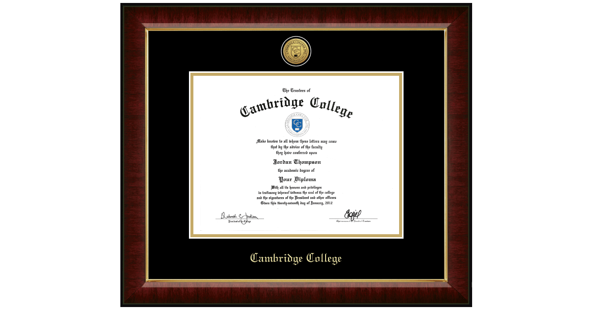 Gold Engraved Medallion Diploma Frame in Murano Cambridge College