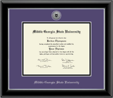 Middle Georgia State University diploma frame - Silver Engraved Medallion Diploma Frame in Onyx Silver