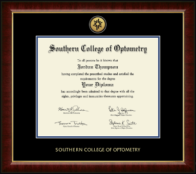 Southern College of Optometry diploma frame - Gold Engraved Medallion Diploma Frame in Murano